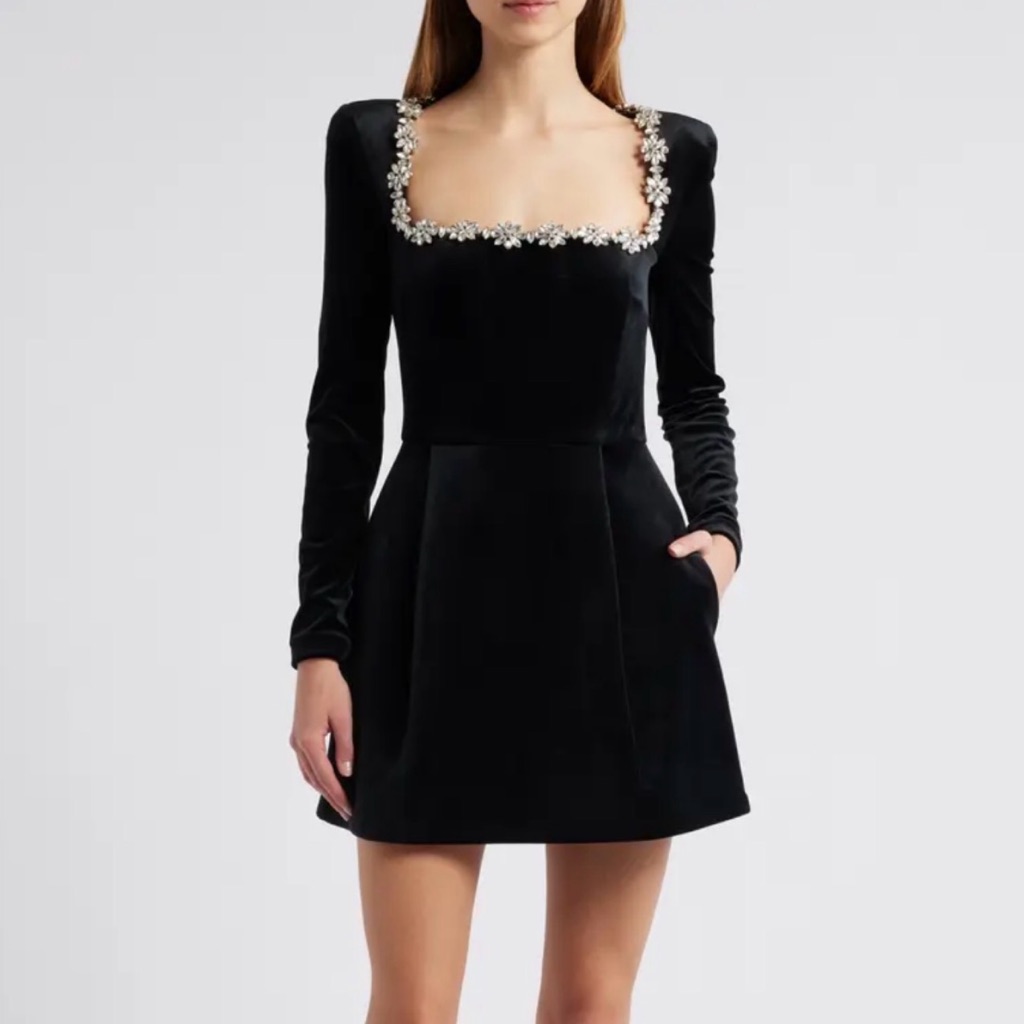 Nadine Merabi Black Mini Dress With Floral Details